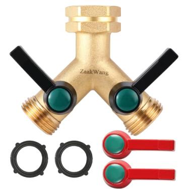 Imagem de Distribuidor Y-Way de latão sólido resistente, entrada de água hexagonal engrossada de 3/10.2 cm, divisor de torneira de jardim, divisor de mangueira com mais 2 cores alças de extensão confortáveis.