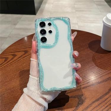 Imagem de Capa para S24 Plus Glitter Wave Frame Transparente Capa de silicone macio, verde, para S24 Plus