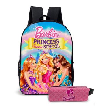 Imagem de Kit Mochila com Estojo Escolar Feminina da Barbie Para Meninas Mundo R