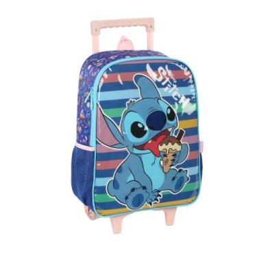 Imagem de Mochila Infantil De Rodinha Stitch Original Luxcel, Azul e Rosa