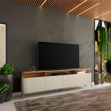 Imagem de Rack para Sala com Portas Brise 180cm Pés em Metal 100% MDF - Casa Lar