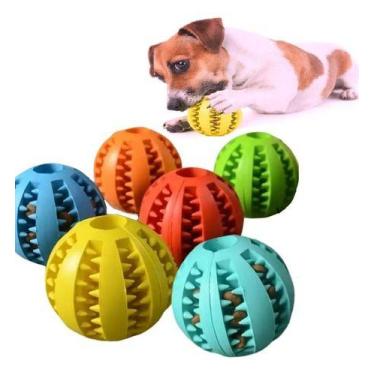 Imagem de Bola Pra Cachorro Porta Petisco Brinquedo Pet Kit 6 Bolinhas Cor Sorti