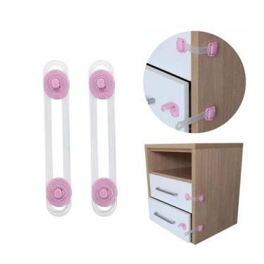 Imagem de Trava para gavetas plasticas cor rosa contem 2 unidades - ETILUX Adapt