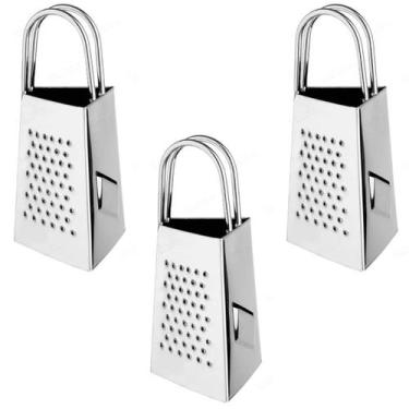 Imagem de 3 Mini Ralador 3 Faces Inox Alça Dupla Queijo Legumes Frutas - NLS
