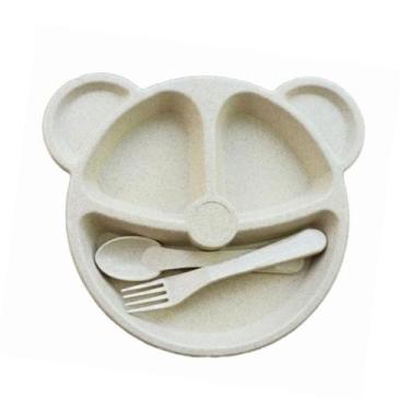 Imagem de Pratinho Infantil Com Divisórias E Talheres Pra Bebê Urso - Facilite.u