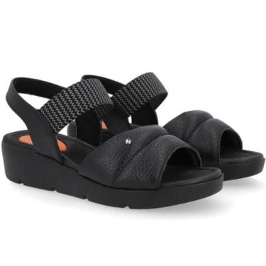 Imagem de Sandália Usaflex Anabela Leveza Couro Amortecedor Conforto, Preto, 35