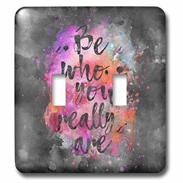 Imagem de 3dRose (lsp_261645_2) Chave de alternância dupla citação motivacional em aquarela rosa, laranja em cinza, Seja quem você realmente é