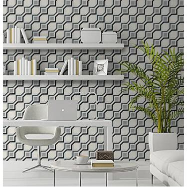 Imagem de YIXIFANS J335 Treliça hexagonal geométrica autoadesiva papel de contato treliça quadrada papel de parede descascar e colar marrom preto 45 cm x 299 cm