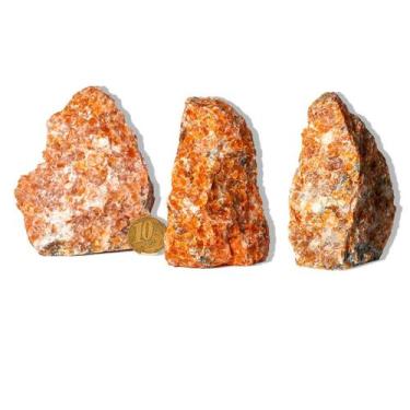 Imagem de 03 Calcita Laranja Pedra Pé Serrado Natural 200 a 300g TipoB - Cristai