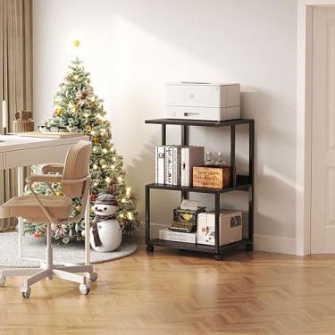 Imagem de Mexin Suporte de impressora preto - mesa pequena para impressora de 3 níveis com rodas, carrinho de impressora industrial com prateleira de armazenamento para scanner, fax, uso em casa, escritório, 43