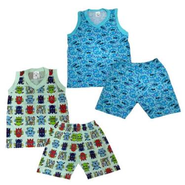 Imagem de Kit 2 Pijama Regata Menino Malha 100% Algodão Estampado - Mundo dos Ba