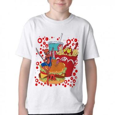 Imagem de Camiseta Infantil ou adulto fast food com super heróis  Blusa Criança 