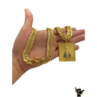 Imagem de Corrente Grumet 13mm + Pingente NossaSra -Banhado a Ouro 18k - ToJoia1