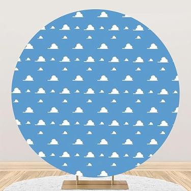 Imagem de Renaiss 1,8 x 1,8 m céu azul nuvem branca pano de fundo redondo menino história desenho animado brinquedo tema círculo fotografia fundo crianças herói recém-nascido bem-vindo chá de bebê festa de