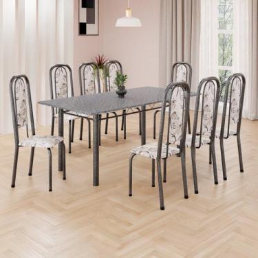 Imagem de Conjunto de Mesa Retangular 180x75cm Tampo Granito Ocre 8 Cadeiras Lav