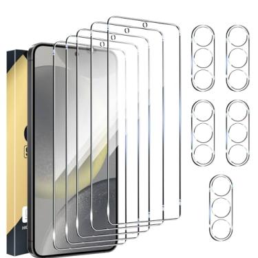 Imagem de CWQZGUF Protetor de tela para Galaxy S24 Plus [pacote com 5 + 5] protetor de lente da câmera, suporte para desbloqueio de impressões digitais, vidro temperado HD, sensível ao toque, antiarranhões,