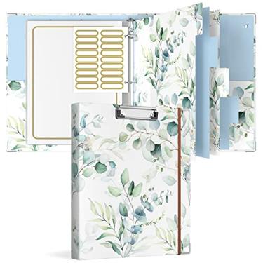 Imagem de Rouidr Fichário de 3 anéis com prancheta, organizador de fichário de 2,5 cm, 21,5 cm x 28 cm, fichário tamanho carta com divisórias separadoras e mangas transparentes, material escolar, material de escritório, pasta de portfólio, folha de eucalipto