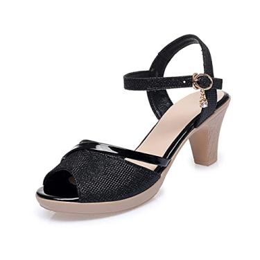 Imagem de Sandálias femininas douradas verão sapatos femininos sandálias de dedo do pé aberto sandálias femininas de salto alto fashion para mulheres(Black,40EU)
