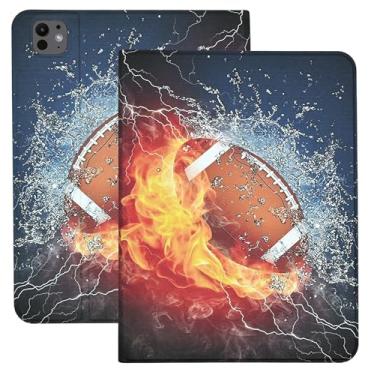 Imagem de Capa para iPad Pro de 11 polegadas 2024 5ª geração (M4), capa com suporte para visualização em vários ângulos com suporte para lápis, despertar/hibernar automaticamente, futebol americano Fire Water