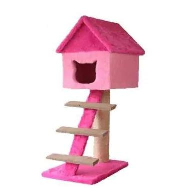 Imagem de Arranhador Casinha Com Escada - Akara do Gato, Rosa Bebê com Rosa Pink