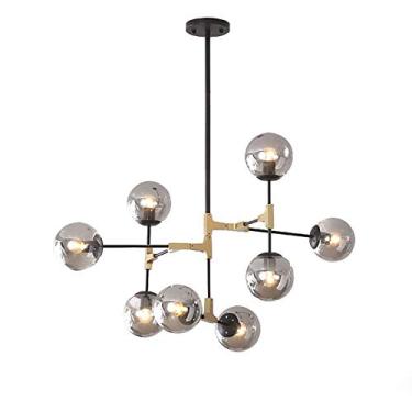 Imagem de Moderno 8 luzes LED Sputnik candeeiro suspenso vintage metal cromado durante a luz esférica vidro Plafon LED teto para cozinha quinta corredor - preto e dourado 8 cabeças