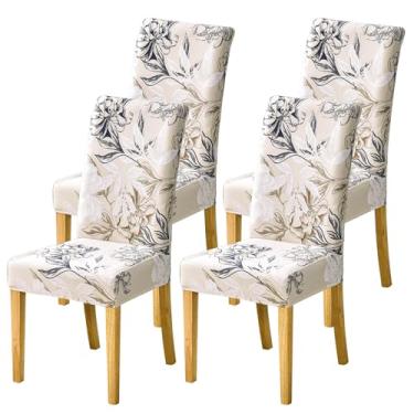 Imagem de Celevingne Conjunto de 4 capas para cadeira de sala de jantar, elastano macio, removível, lavável, para sala de jantar (estilo jardim secreto, conjunto com 4)