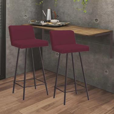 Imagem de Kit Mesa Suspensa de Parede Fixa mdf Rústico + 2 Banquetas Lexi Ferro Marrom Suede Bord...