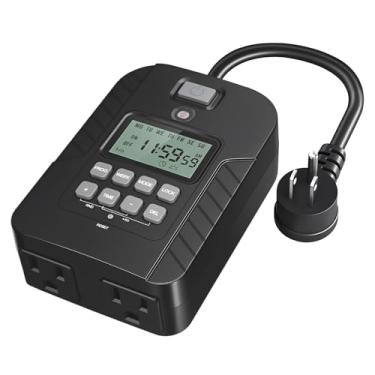 Imagem de Foallser Temporizador De Luz Externa Com Saída Dupla, 7 Dias E Do Anoitecer Ao Amanhecer, À Prova D'Água, Temporizadores Externos Digitais De 3 Pinos Para Bomba De Piscina, Luz De Paisagem Para Fer