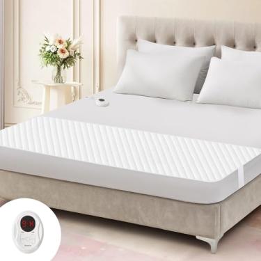 Imagem de Bwarm Colchão Aquecido À Prova D'Água, Aquecedor De Cama Com Certificação Etl E 9 Configurações De Aquecimento, Desligamento Automático De 1 A 12 Horas, Bolso Profundo, Lavável À Máquina, Pé Branco