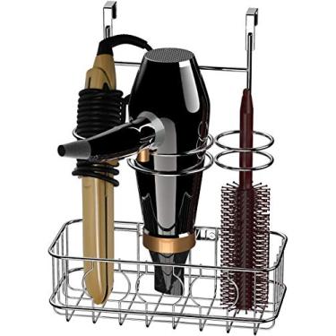 Imagem de Simple Houseware Porta de armário/montagem na parede, secador de cabelo e ferramentas de estilo, organizador de armazenamento, cromado