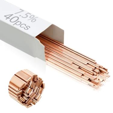 Imagem de Tandefio 40 varetas de brasagem AWS BCUP-3 5% prata solda Phos liga de cobre hastes de soldagem planas indústria 0,050 x 1/20.3 cm x 25.4 cm para ar condicionado, refrigerador, armazenamento a frio