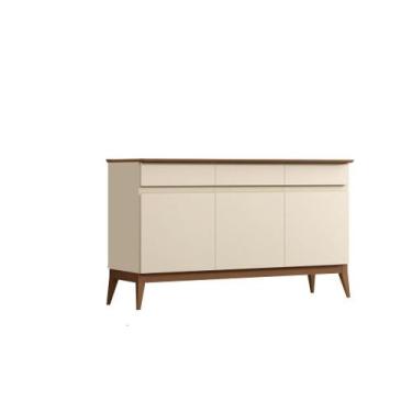 Imagem de Buffet Balcão MG 1.40m 3 Portas Modelo Retrô Cor Off White / Cedro - E