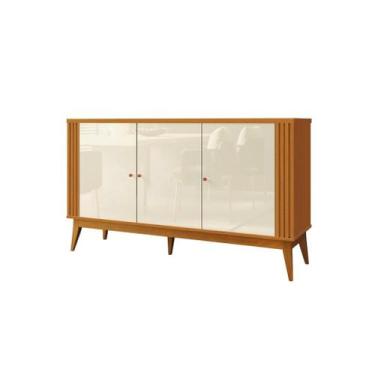 Imagem de Buffet Balcão AG 1.40m Ripado Modelo Retrô 3 Portas Cor Cedro / Off Wh