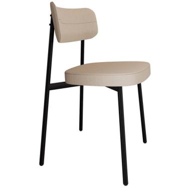 Imagem de Cadeira Estofada Para Sala De Jantar Astrid Preto C01 Linho Areia - Lyam Decor
