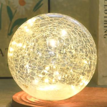 Imagem de Lâmpada LED Crackle Globe operada por bateria, esfera de vidro iluminada para decoração de festivais de Natal, luz de bola de vidro de mercúrio dourada para sala de estar interna, lâmpada de bola de