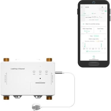 Imagem de YoLink Detector De Vazamento Para Máquina Lavar Leakstop 2 Com Desligamento Automático, Válvulas Água Quente E Fria, Monitoramento Fluxo, Alimentado Por Pilhas Aa, Sistema Lora Smart, Hub Necessário