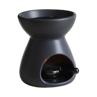 Imagem de IEUDNS Queimador de óleo essencial de cerâmica, difusor de óleo, aroma portátil, presente, luz de chá, suporte para velas, queimador de cera derretida para, Preto