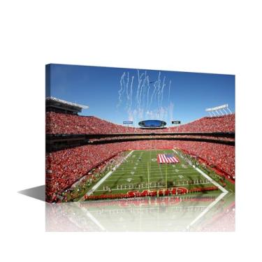 Imagem de TUMOVO Arte em tela decoração de parede campo no estádio Arrowhead quarto arte de parede esportes estádio imagens para sala de estar equipe de futebol pintura de parede moderna arte de parede