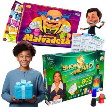 Imagem de Kit Jogos Senhor Malvadeza Show do Milhão Educativo Infantil Perguntas Tabuleiro Brinquedo Escolar Natal Criança Presente Dia das Crianças 7 8 9 Anos Aniversário Meninos Meninas Gincana Competição