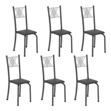 Imagem de Kit 6 Cadeiras Tubular para Sala de Jantar Sara Preto/ Martelado Prata