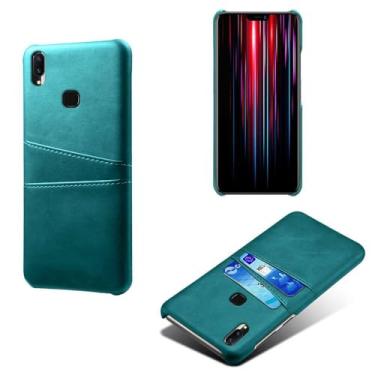 Imagem de Capas Compatível com VIVO Z1 Lite,Caso de couro PU-Tampa de telefone a prova de choque com 2 slots de cartão,Proteção anti-impressão digital e anti-gota-Green