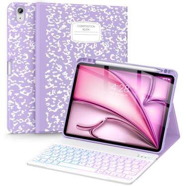 Imagem de Supveco Capa Com Teclado Para Ipad Air 11" (M3 2025, M2 2024), 5ª/4ª Geração Porta-Lápis - 7 Cores, Retroiluminação, Sem Fio, Tipo Fólio Destacável, Parte Traseira Em Tpu Macio Lilás
