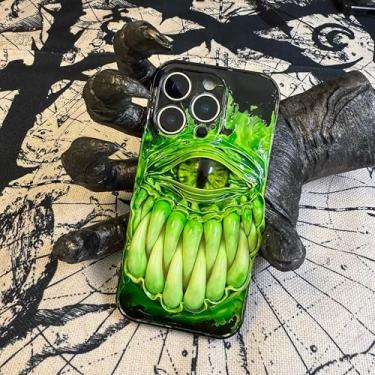 Imagem de Unitvbba Capa de telefone gótica 3D feita à mão com olho de monstro – Ajuste personalizado para todos os modelos de telefone – Exclusivo para fãs de terror, cosplay, amantes de estética escura (presas