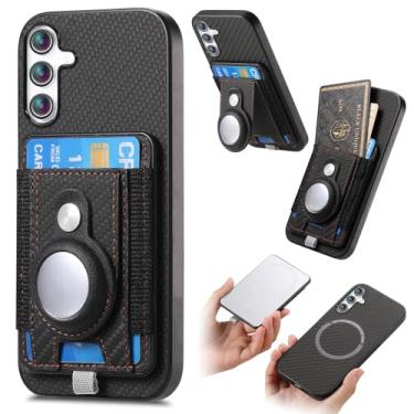 Imagem de Fourmor Capa carteira magnética para Samsung Galaxy S25 com suporte AirTag [compatível com Magsafe] [compartimento elástico] [clipe traseiro removível], couro PU + painel traseiro de policarbonato à