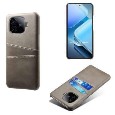 Imagem de Capas Compatível com VIVO iQOO Z9 Turbo,Caso de couro PU-Tampa de telefone a prova de choque com 2 slots de cartão,Proteção anti-impressão digital e anti-gota-Grey