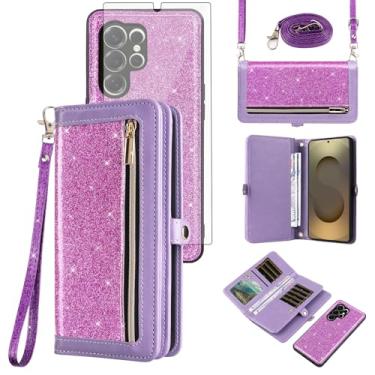 Imagem de Asuwish Capa de celular para Samsung Galaxy S25 Ultra 5G Carteira com zíper Capa para celular com alça protetora de tela Bling Glitter Flip compartimento para cartão S25Ultra 25S S 25 25Ultra 6,9 2025