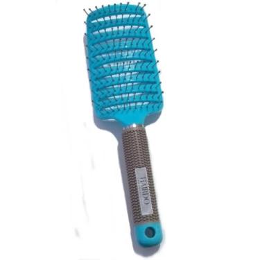 Imagem de Escova Raquete Modeladora Vazada Profissional Para Cabelo Com Cabo Siliconado Para Escovação e Penteado de Cabelo(Azul Celeste)