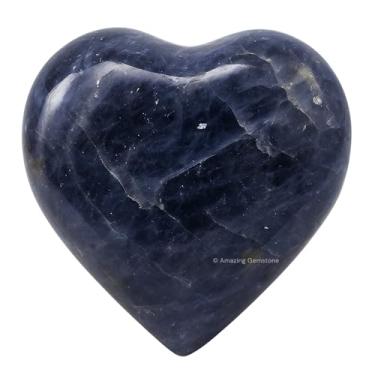 Imagem de Pedra de palmeira de coração de cristal iolite – pedra de preocupação de massagem de bolso para equilíbrio natural dos chakras corporais, cura de Reiki e grade de cristal