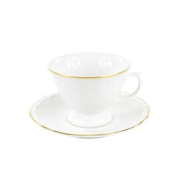 Imagem de Xícara Chá com Pires 200ml Porcelana Schmidt - Dec. Filetado Ouro Pome