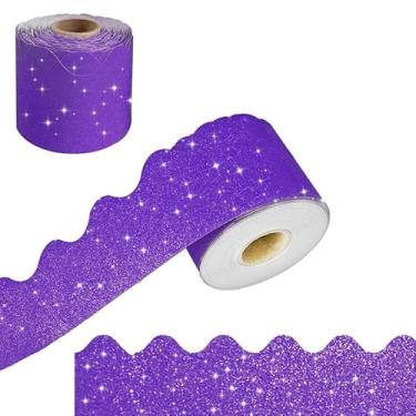 Imagem de Adesivos de bordas de boletim com acabamento de 1,8 m, bordas decorativas brilhantes, bordas recortadas, para festa de sala de aula, decoração de quadro de avisos recortados (roxo escuro)